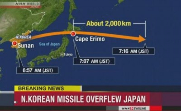 Νέο βαλλιστικό πύραυλο πάνω από την Ιαπωνία εκτόξευσε η Β. Κορέα – Έκτακτη συνεδρίαση του Συμβουλίου Ασφαλείας