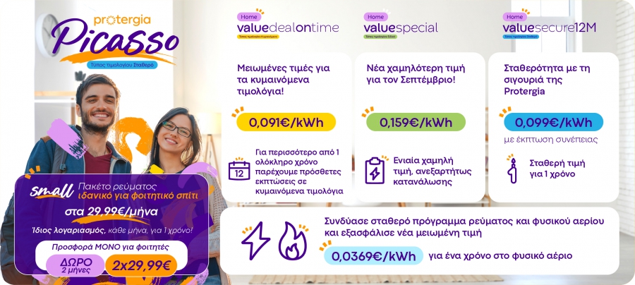 Protergia: Μειωμένα μέχρι και 18% τα κίτρινα τιμολόγια για τον Σεπτέμβριο – Στα 0,159 ευρώ/KWh το οικιακό πράσινο