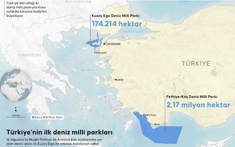 Τουρκία: Xάρτης για τα θαλάσσια πάρκα  με Καστελλόριζο, Λήμνο και Σαμοθράκη στο επίκεντρο